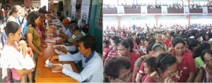 Personnel from the Philpost lead the distribution of cash grants to the beneficiaries of Pantawid Pamilyang Pilipino Program at Brgy. 4, Bacolod City.  