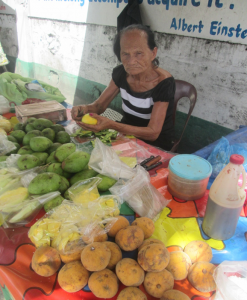 LOLA Aida sells mangoes and chico in front of Iloilo City National High School.